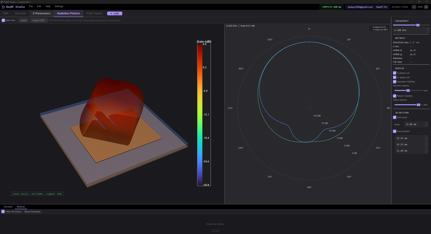 Split view with 3D on the left and polar on the right