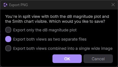 Export PNG options dialog with Split View choices