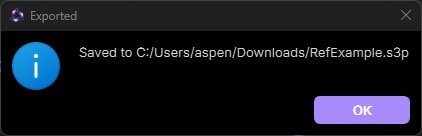 Save confirmation toast with the resulting file path