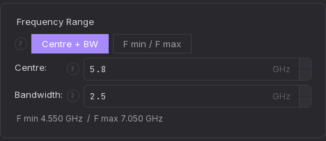 Frequency range card, centre plus bandwidth form