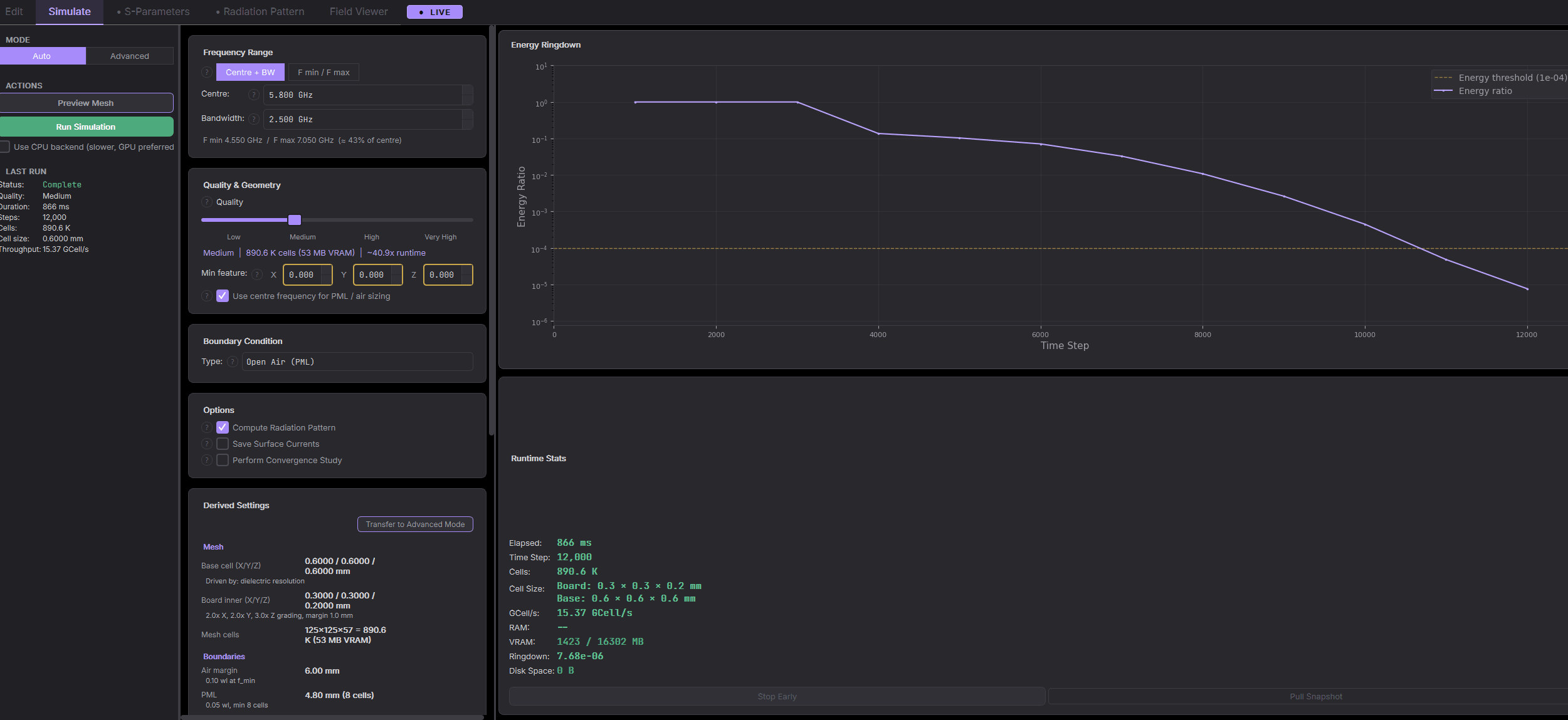 Simulate tab with the run button