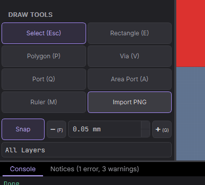 PNG import button in the Draw Tools panel