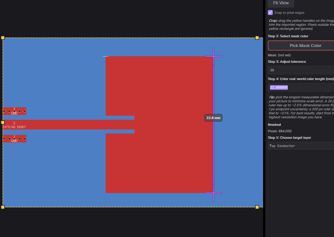 Entering the real length of the ruler segment in mm