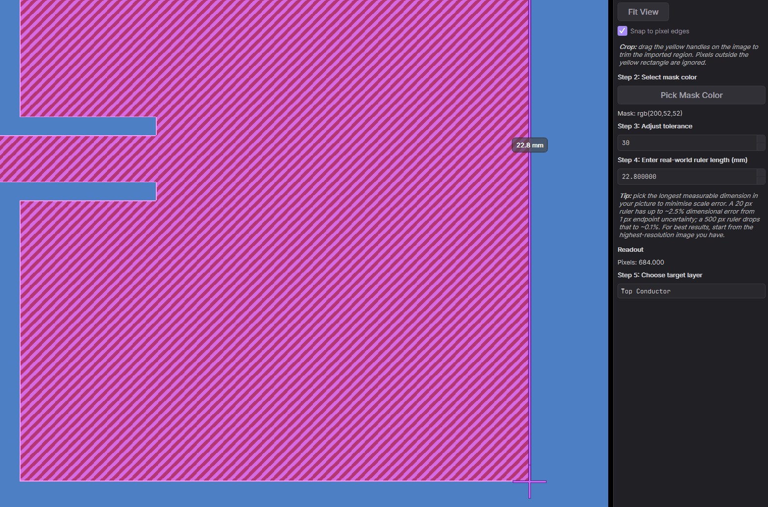 Mask colour picked, with the highlighted regions ready for import