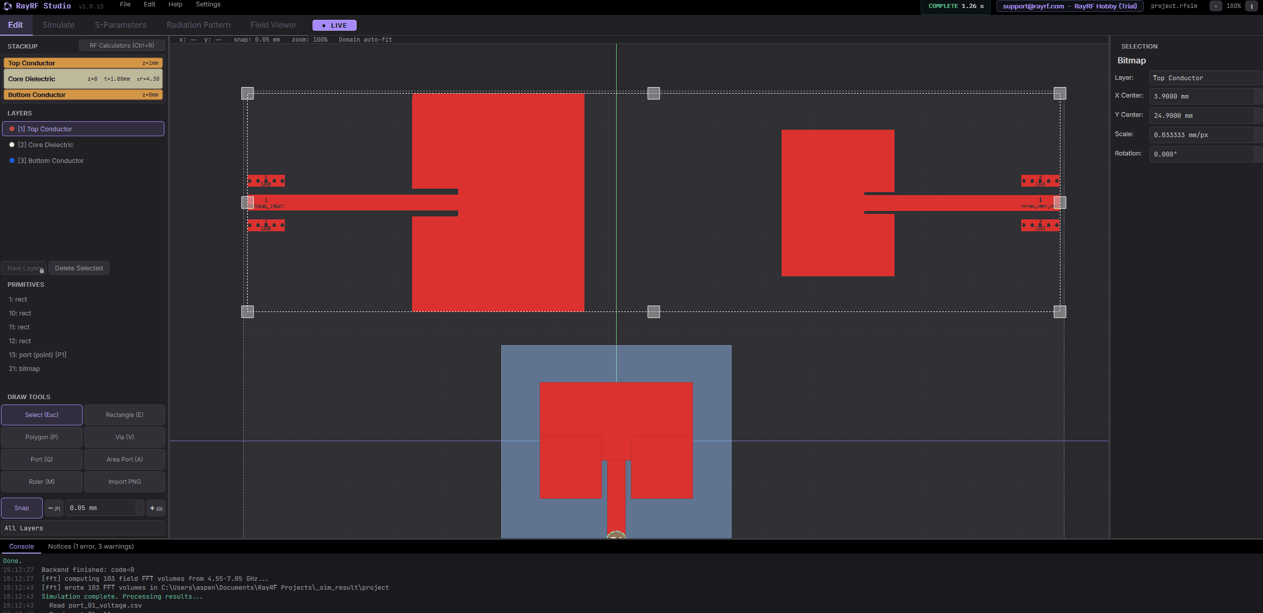 Editor showing the imported geometry as a bitmap primitive