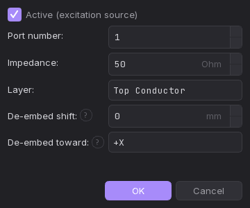 The in-plane line port placement dialog