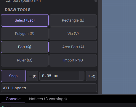 Port and Area Port buttons in the Draw Tools panel