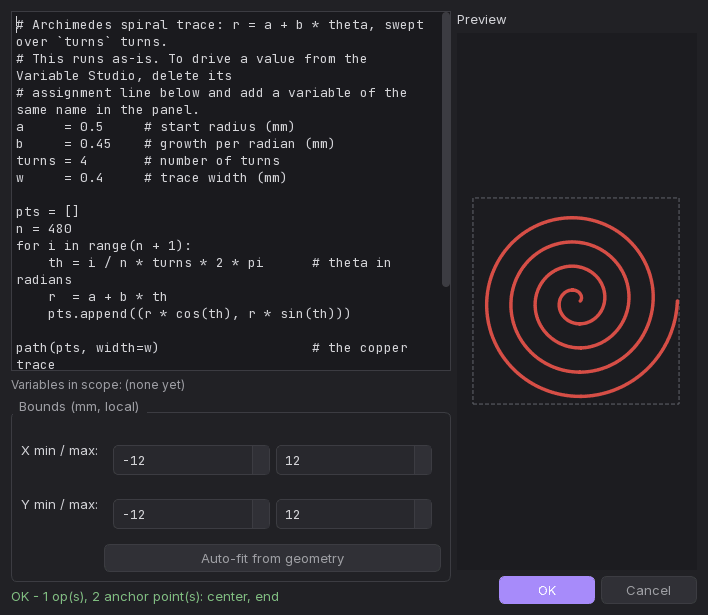 The script shape dialog