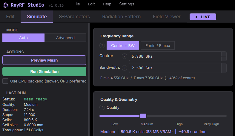 Preview Mesh button on the Simulate tab