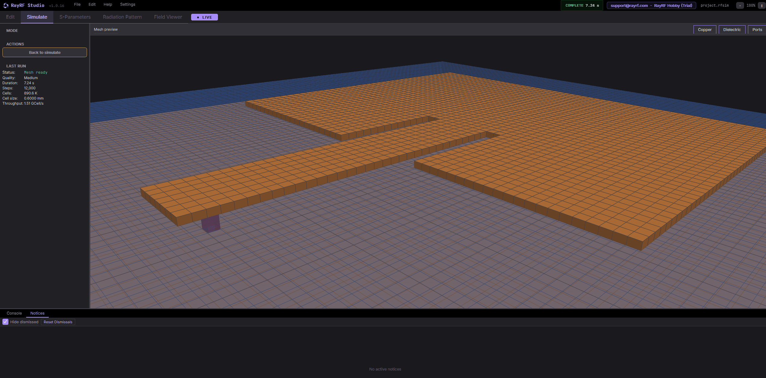 Mesh preview panel showing the 3D cell grid over the geometry