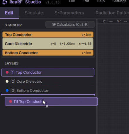 Right-click context menu on a stackup layer