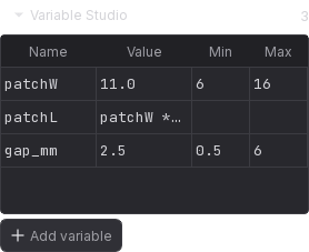 Variable Studio panel